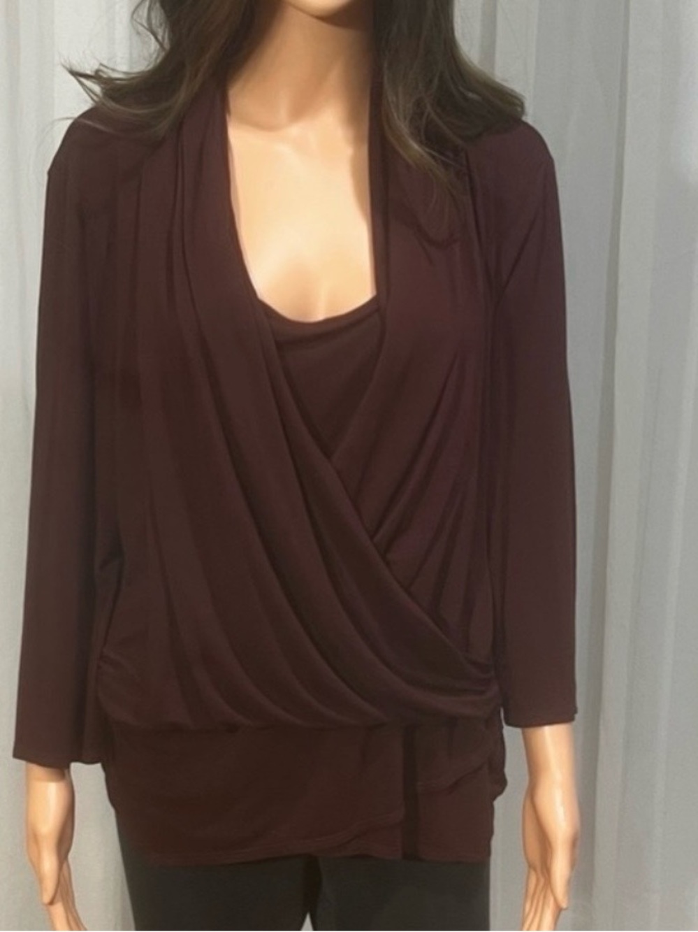 Jennifer Lopez Rich Brown Drape Blouse